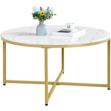 Load image into Gallery viewer, Modern Round Faux Marble Coffee Table Gold Finish Living Room Furniture