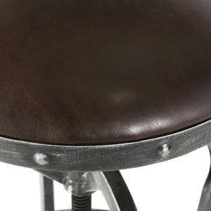 Brown Leather Bar Stool with Backrest by Noble House - Comfortable Dining Chair