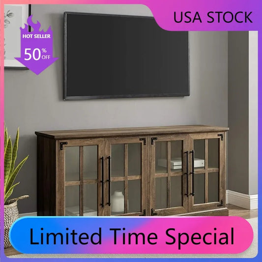 Farmhouse Barn Glass Door Wood Universal Television Stand & Entertainment Center