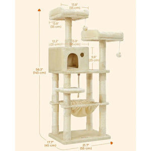 Cat Condo Cat Tower 56.3-Inch with Scratching Posts Hammock Plush Perch Light Gray UPCT