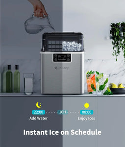 Ice Maker, 45lbs/Day, Stainless Steel, Auto Self-Cleaning, 24 Cubes in 13 Mins