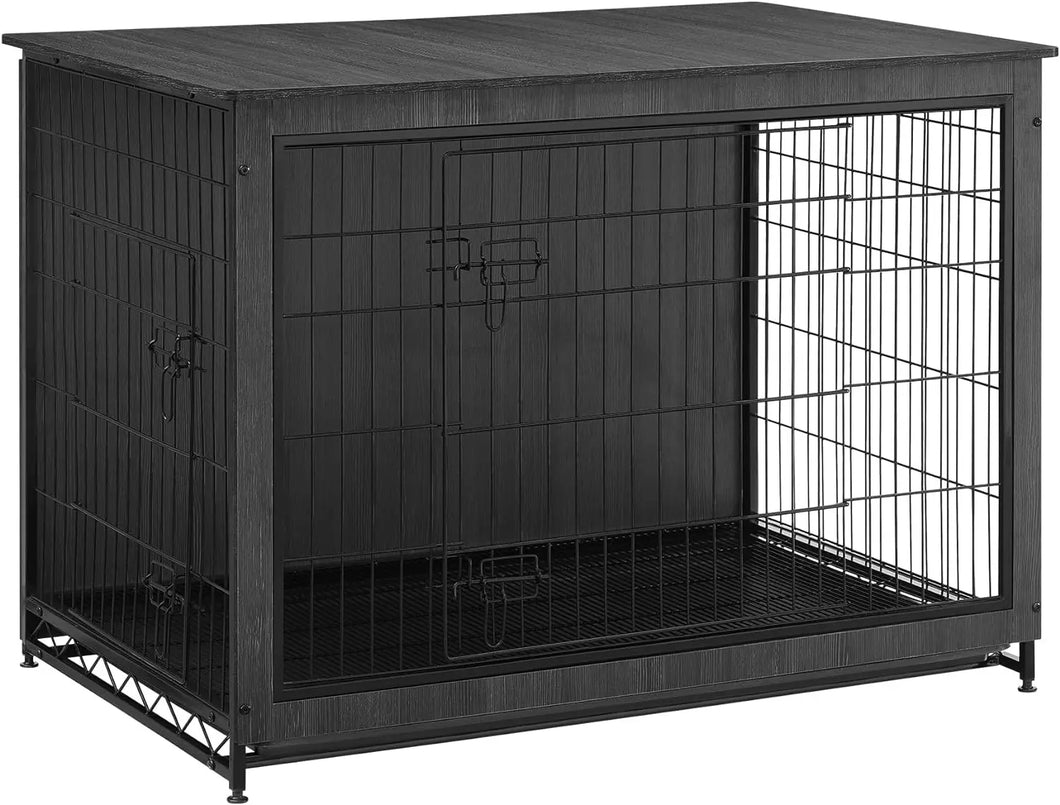 Modern Kennel Side End Table Dog Crate Furniture Double-Door Dog House Ink Black 80 lb