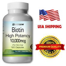 Load image into Gallery viewer, Biotin for Hair Nail and Skin High Potency 10,000mcg High Potency Big Bottle 120 Capsules PL