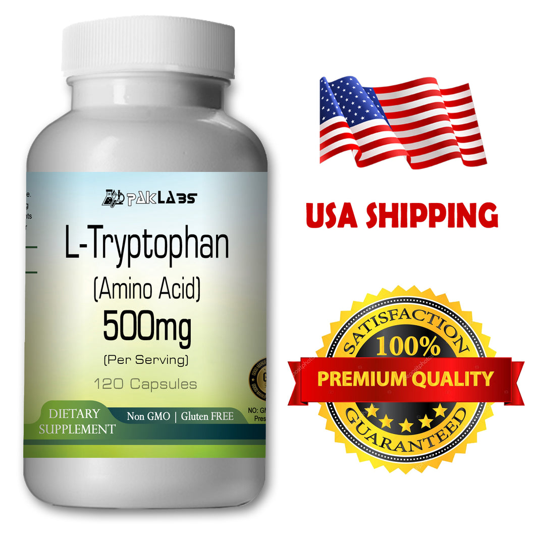 L-Tryptophan Amino Acid 500mg, 120 Capsules Big Bottle USA Shipping PL