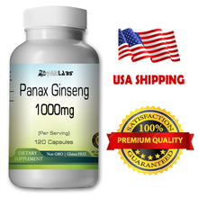 Load image into Gallery viewer, Panax Ginseng Extract Quinquefolius 10% Ginsenosides 1000mg 120 capsules Bottle PL