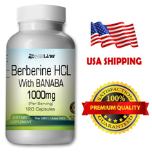 Load image into Gallery viewer, Berberine with Banaba Extract 1000mg Diabetes,Depression,Cholesterol,Heart Big Bottle 120 Capsules PL