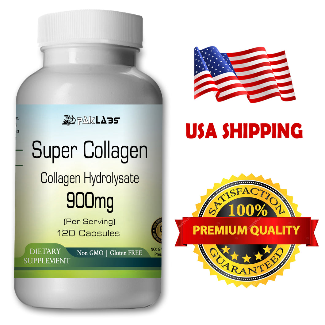 Super Collagen 900mg Serving For Joints, Hair, Nail, Skin Big Bottle 120 Capsules PL