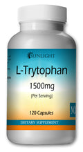 Load image into Gallery viewer, L-Tryptophan 1500mg Large Bottles of 120 Capsules Per Serving Sunlight