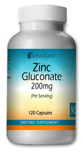 Load image into Gallery viewer, Zinc Gluconate 200mg Large Bottles Of 120 Capsules Per Serving Sunlight