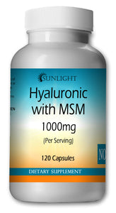 Hyaluronic Acid with MSM 1000mg Large Bottles Of 120 Capsules Per Serving Sunlight