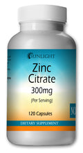 Load image into Gallery viewer, Zinc Citrate 300mg Large Bottles Of 120 Capsules Per Serving Sunlight