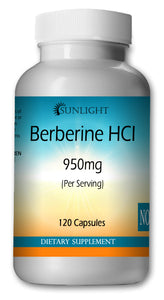 Berberine HCl 950mg Large Bottles Of 120 Capsules Per Serving-Sunlight
