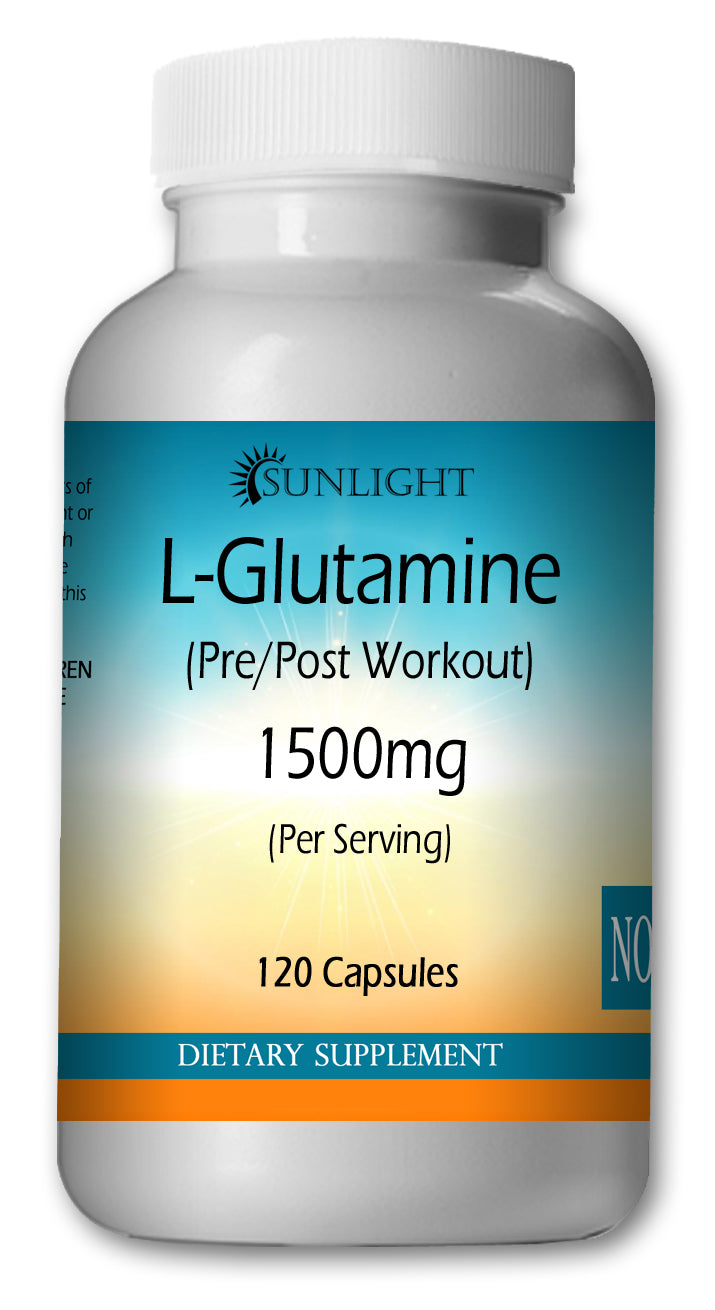 L-Glutamine 1500mg Large Bottles Of 120 Capsules Per Serving Sunlight