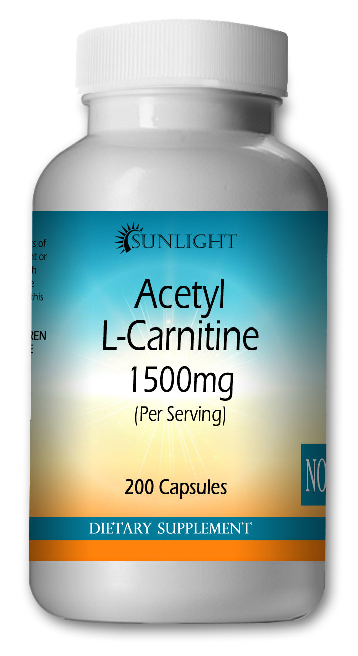 Acetyle L-Carnitine 1500mg High Potency 200 Capsules Big Bottle Sunlight
