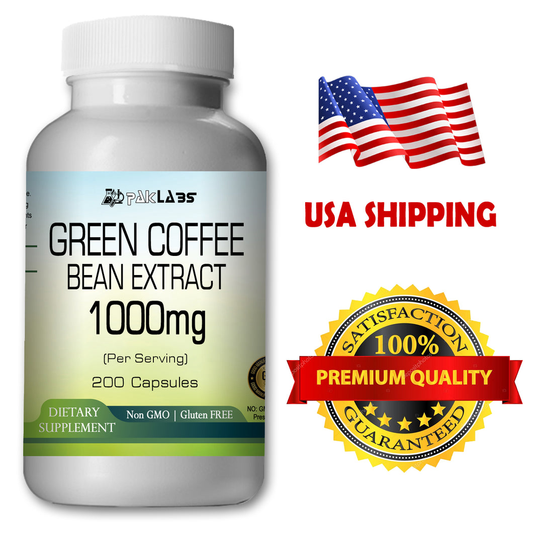 Green Coffee Bean Extract Chlorogenic Acid 1000mg Weight Loss 200 Capsules PL