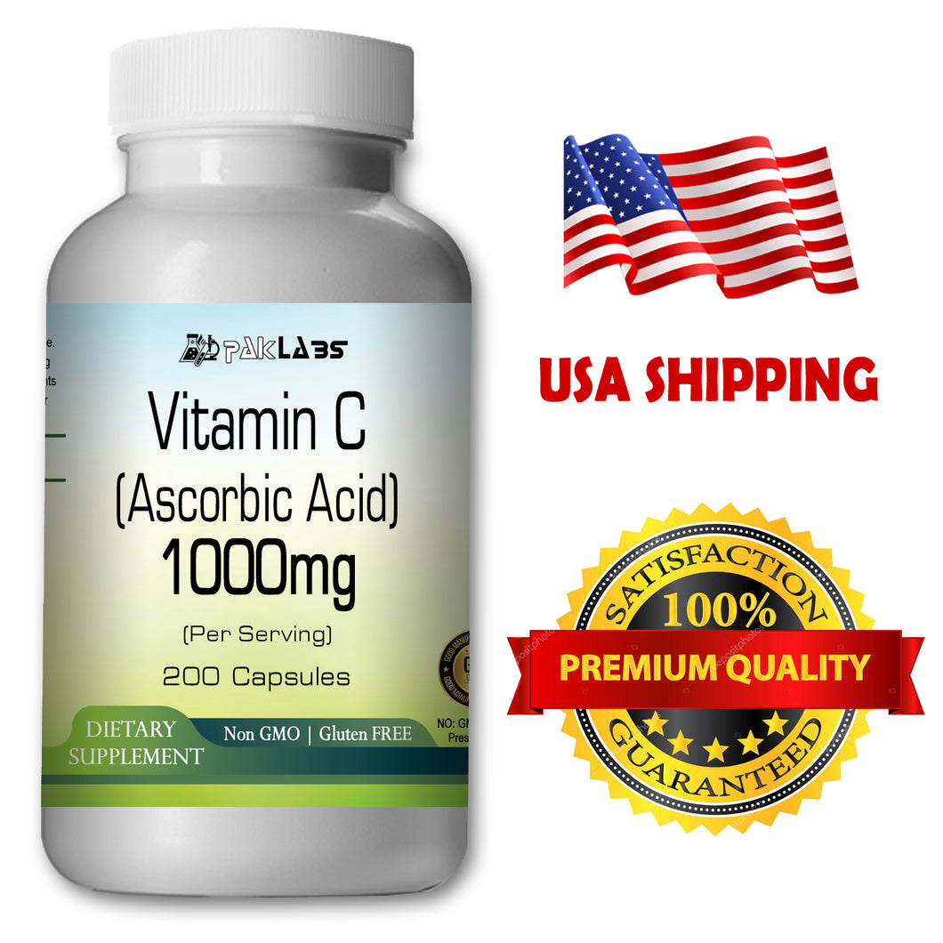 Vitamin-C Ascorbic Acid 1000mg Immune Support HIGH POTENCY 200 Capsules NEW