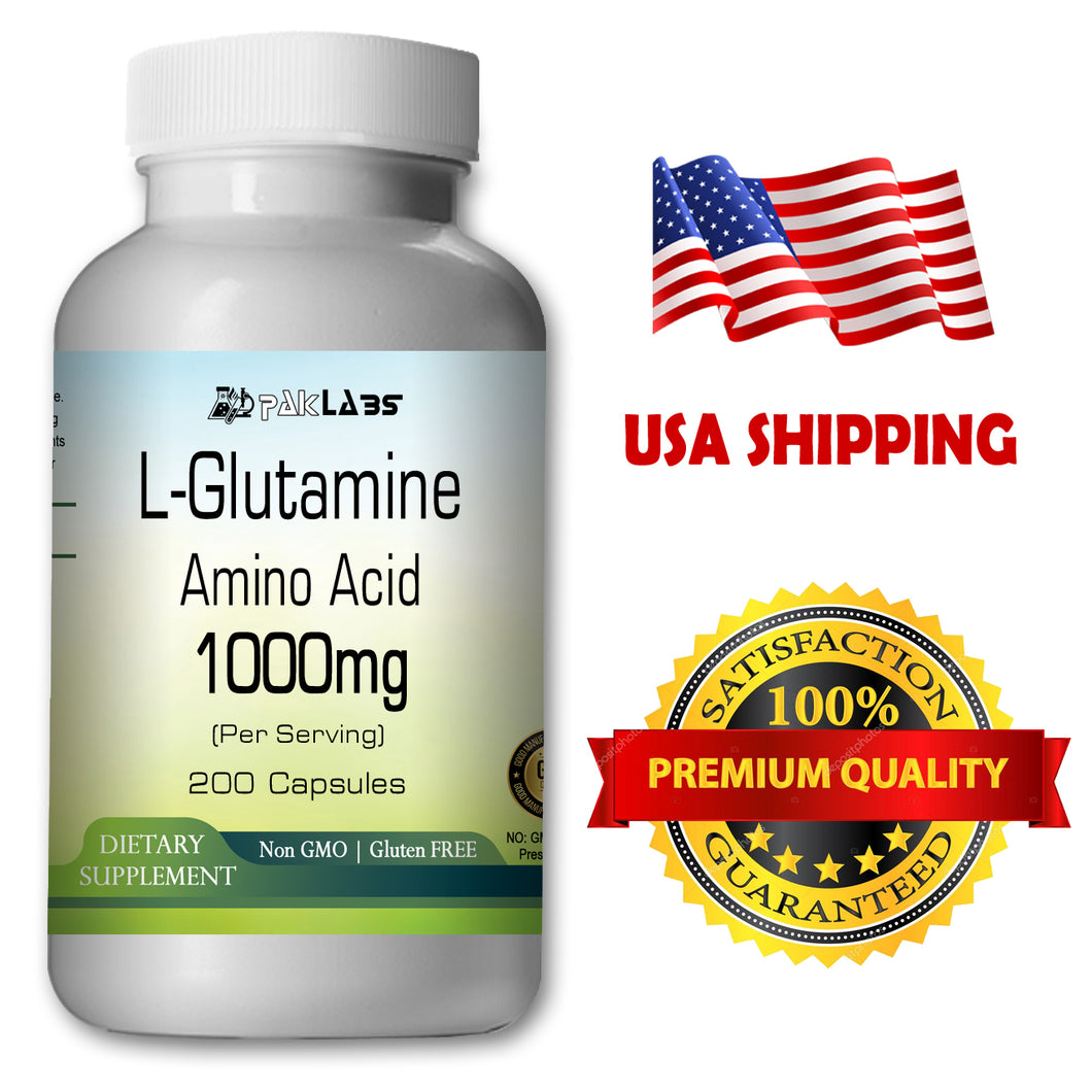L-Glutamine 200 Capsules Pro Performance High Potency Huge Bottle 1000 mg PL