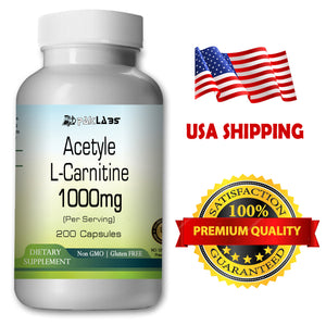 Acetyle L-Carnitine 1000mg High Potency 200 Capsules Big Bottle 1000 mg PL
