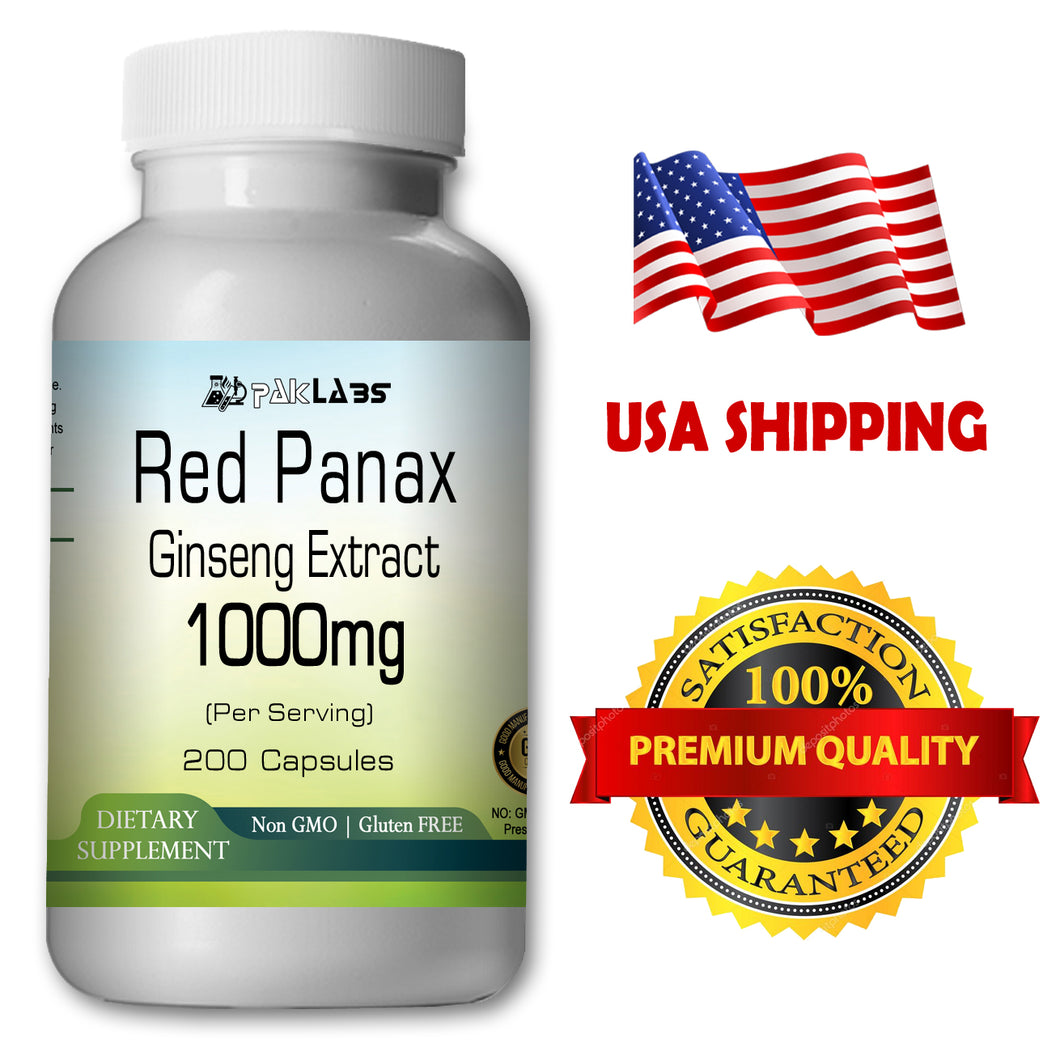 Red Panax Ginseng American 1000mg Serving 200 capsules Big Bottle High Potency PL
