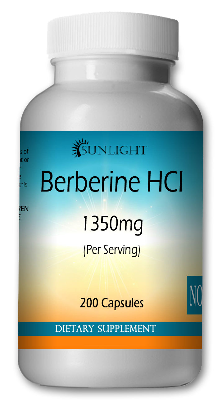 Berberine HCl 1350mg Serving, 200 Capsules - Gluten Free, Vegetarian & Non-GMO SL