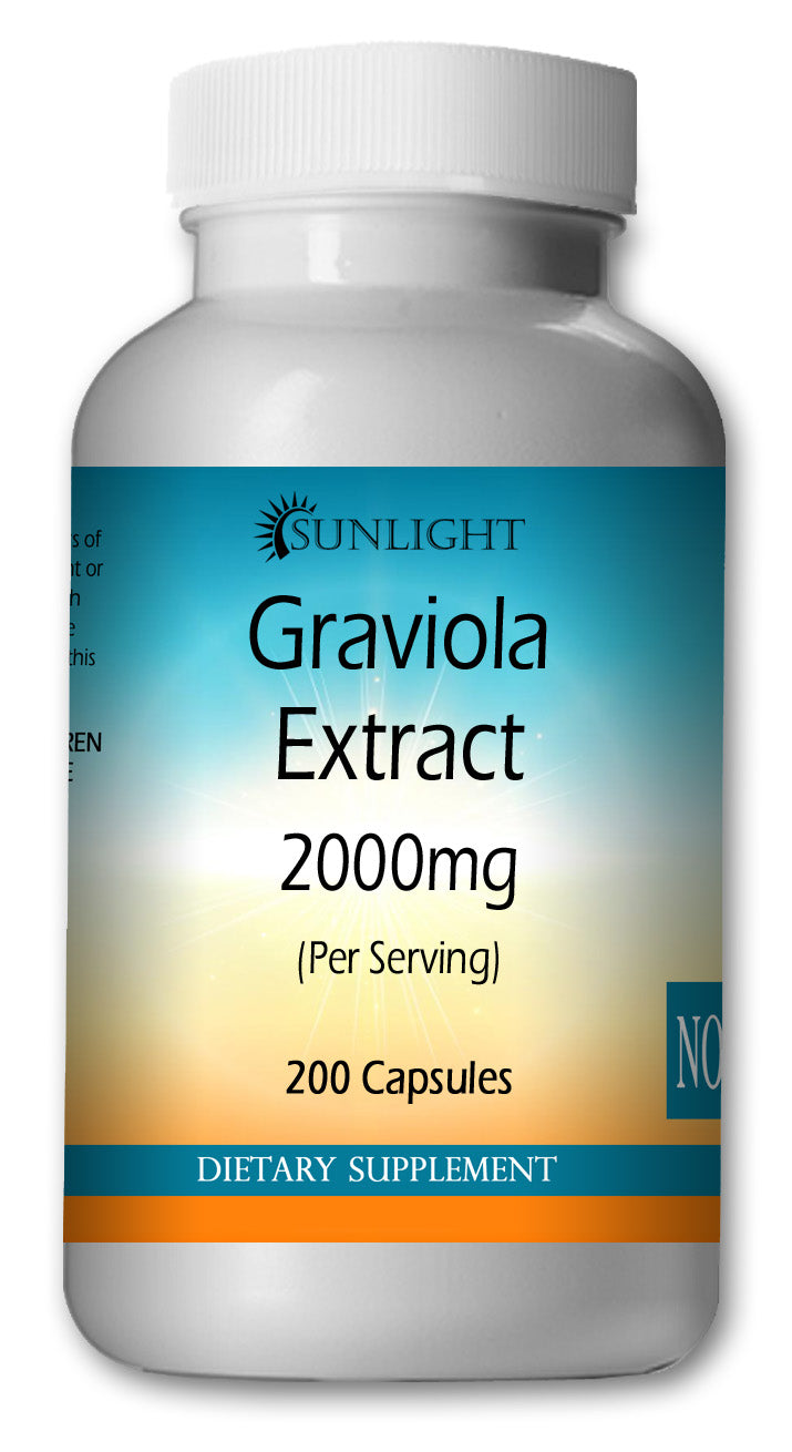Graviola Extract 2000mg Large Bottles Of 200 Capsules Per Serving Sunlight
