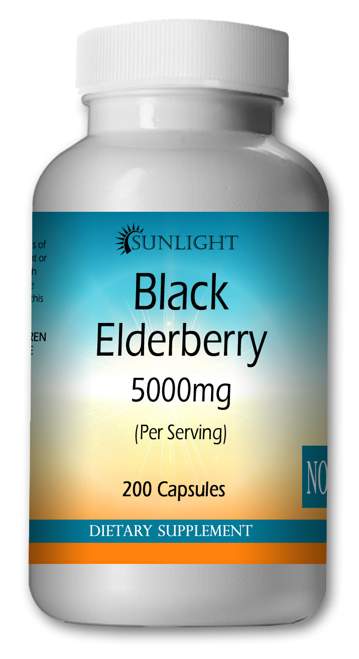 Black Elderberry-Large Bottles Of 200 Capsules 5000mg Per Serving Sunlight