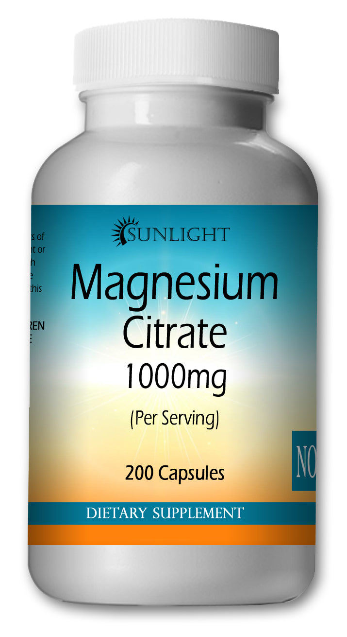 Magnesium Citrate 1000mg Large Bottles Of 200 Capsules Per Serving Sunlight