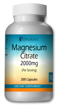 Load image into Gallery viewer, Magnesium Citrate 2000mg Large Bottles Of 200 Capsules Per Serving Sunlight