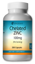 Load image into Gallery viewer, Chelated Zinc 100mg Large bottles of 200 capsules Per Serving Sunlight