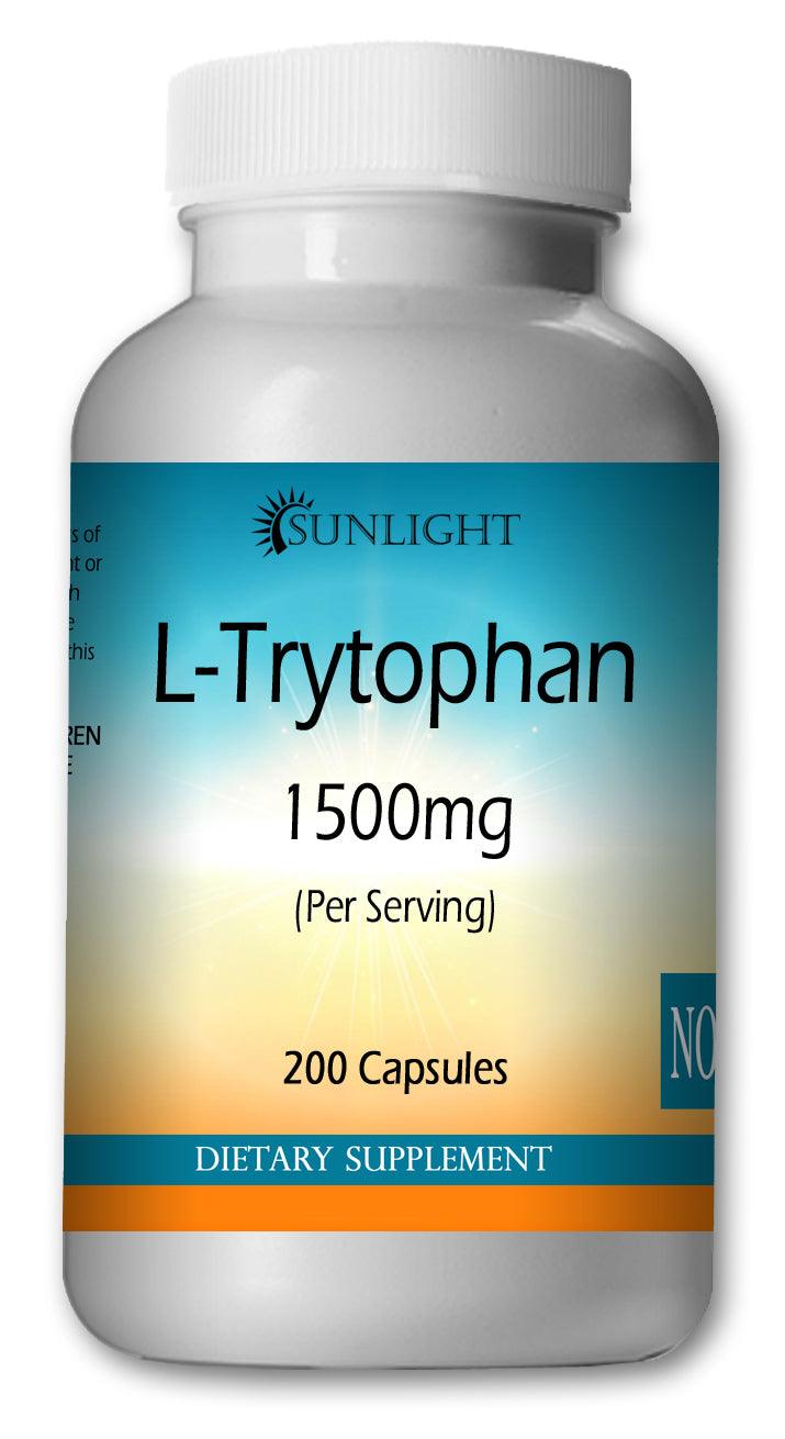 L-Tryptophan 1500mg Large Bottles of 200 Capsules Per Serving Sunlight