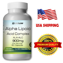 Load image into Gallery viewer, ALA+ALC Alpha Lipoic Acid Acetyle L-Carnitine Complex 800mg Serving Big Bottle 60 Capsules PL