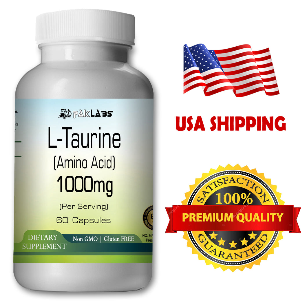 L-Taurine Amino Acid 1000mg Per Serving 60 Capsules Big Bottle USA Shipping PL