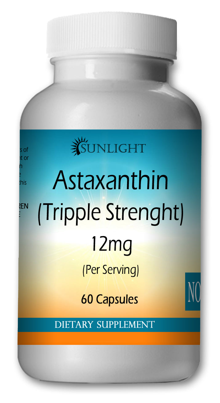 Astaxanthin Antioxidant 12mg 60 Capsules Max Triple Strength Best Quality Price Sunlight