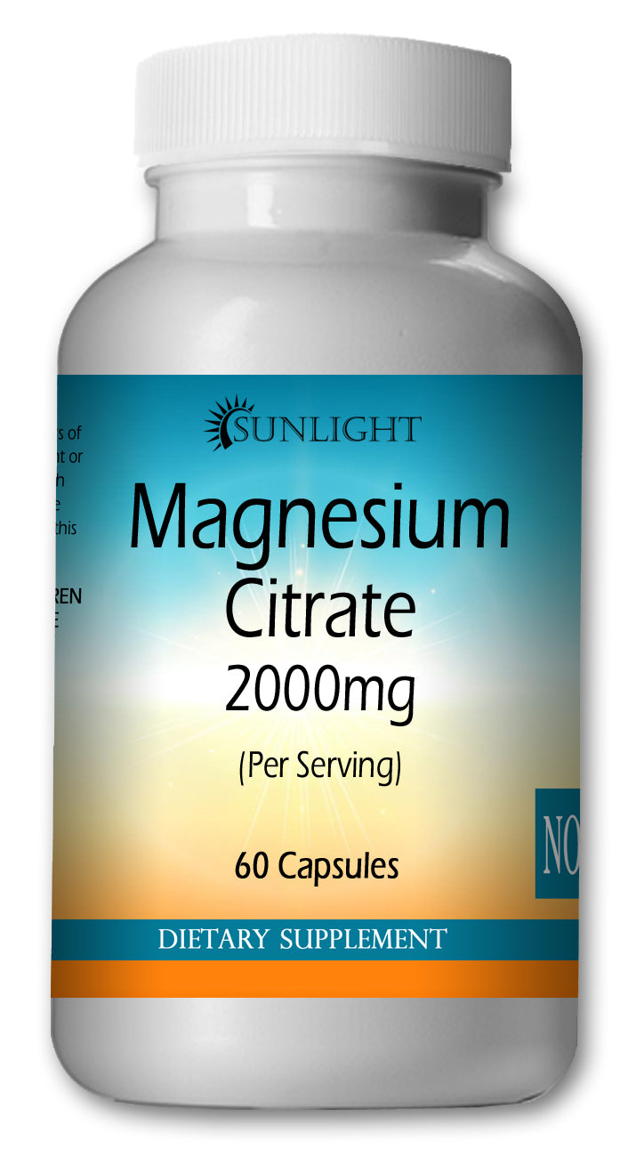 Magnesium Citrate 2000mg Large Bottles Of 60 Capsules Per Serving Sunlight