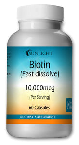 Biotin for Hair Nail and Skin High Potency 10,000mcg High Potency Big Bottle 60 Capsules Sunlight