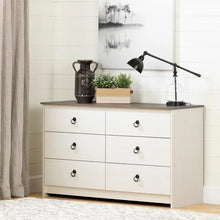 Load image into Gallery viewer, White Wash and Weathered Oak South Shore 6-Drawer Double Dresser