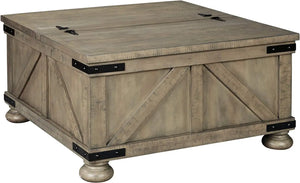 Farmhouse Square Coffee Table with Lift Top Storage, Grayish Brown, 36" x 36" x 18"