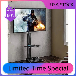 Black Corner TV Stand, Height Adjustable | Floor TV Stand Up to 32-65 inch TVs