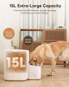 Automatic Dog Feeder - 15L/63 Cups, Vacuum-Sealed Dog Food Storage, Large Dog Food Dispenser