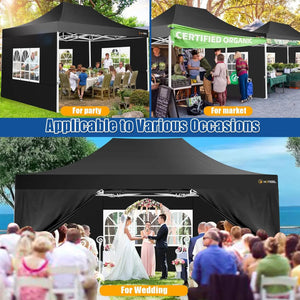 10x15 Heavy Duty Pop Up Canopy Tent Waterproof Sidewalls UPF 50+ Commercial Grade