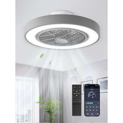 Enclosed Flush Mount Ceiling Fan - 20 Inch LED Bladeless, Remote Control, Low Profile Design