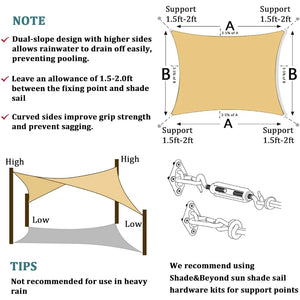 Premium 20' x 20' Rectangle Sun Shade Sail - Breathable Patio Canopy, Sand Color