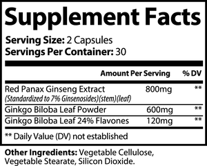 Ginkgo Biloba + Ginseng Extract Complex - High Potency Capsules