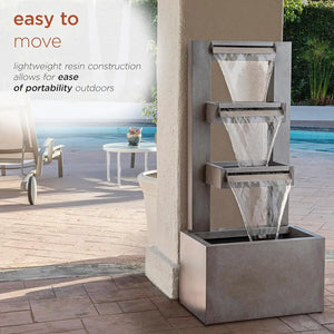 Outdoor Industrial Patio Waterfall Fountain: Multi-Tiered 43" Gray Soothing