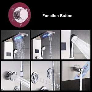 Stainless Steel LED Shower Panel Tower System - 6-Function Rainfall Waterfall Head