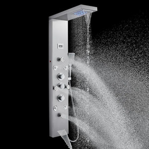 Shower Panel Tower with 4 Body Jets, LED Rainfall & 3-Function Handheld Shower