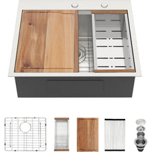 Load image into Gallery viewer, 25&quot; Stainless Steel Drop-In Kitchen Sink - 16 Gauge Single Bowl Workstation, 25x22x9