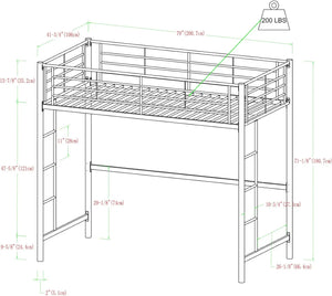 Twin Size Urban Industrial Metal Loft Bunk Bed, Black Frame