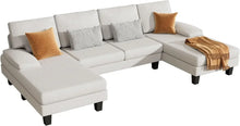 Load image into Gallery viewer, White U-Shaped Sofa with Double Chaises - Chenille Fabric Couch Living Room Sets