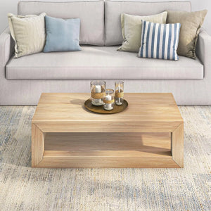 Modern Plank+Beam 48-Inch Coffee Table: Solid Wood, Shelf Storage, Center Table